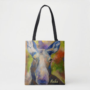 Alaskan Wildlife Moose & Fireweed Tote with ALASKA Bag