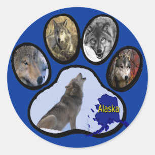 Alaskan Wolf Paw Print Classic Round Sticker