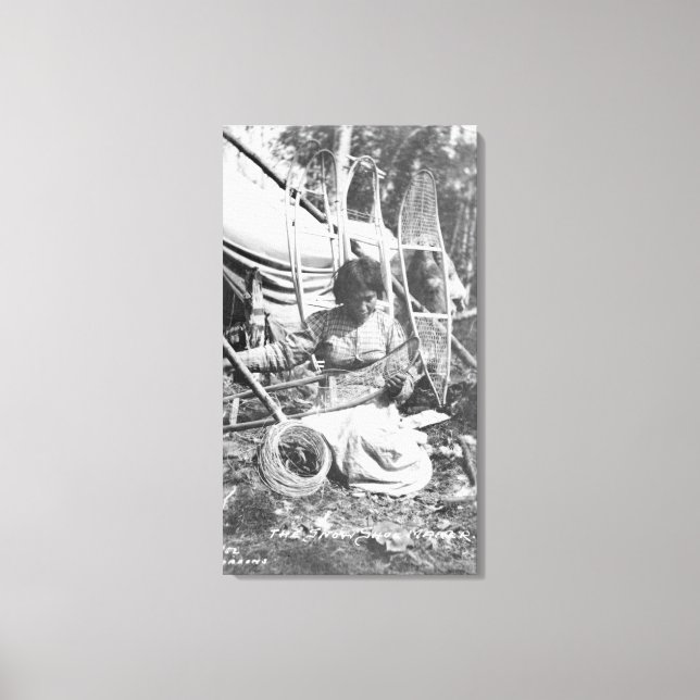 Alaskan Woman Making Snowshoes Photograph Canvas Print (Front)