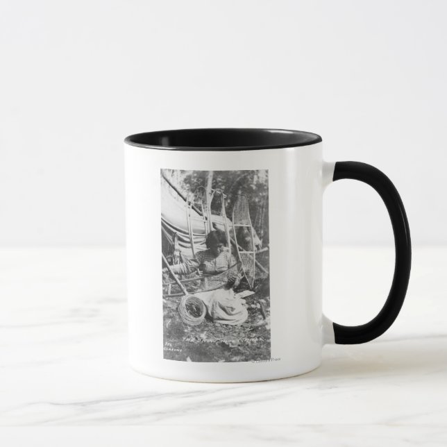 Alaskan Woman Making Snowshoes Photograph Mug (Right)