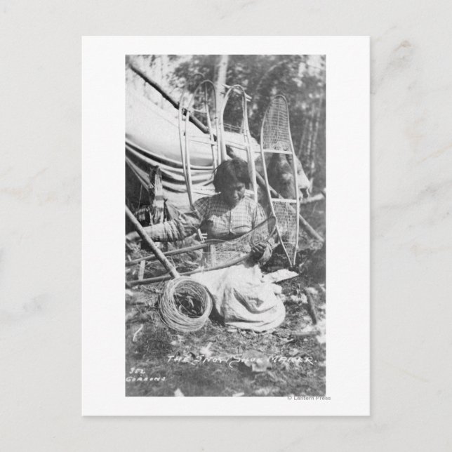 Alaskan Woman Making Snowshoes Photograph Postcard (Front)