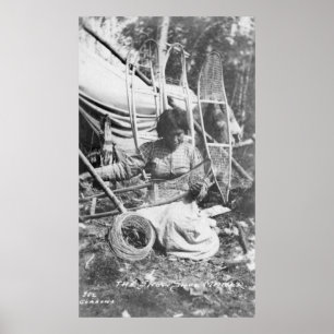 Alaskan Woman Making Snowshoes Photograph Poster