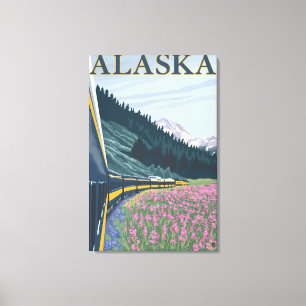 AlaskaRailroad and Fireweed Vintage Travel Canvas Print