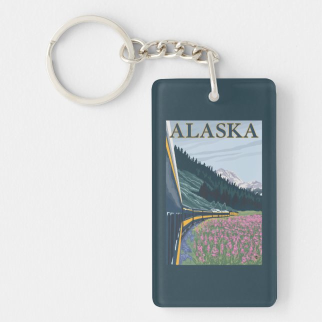 AlaskaRailroad and Fireweed Vintage Travel Key Ring (Front)