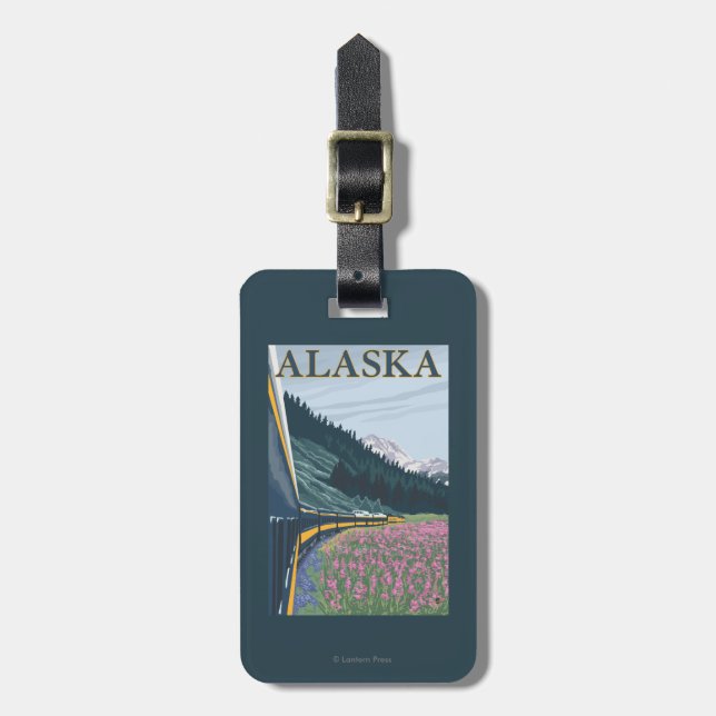 AlaskaRailroad and Fireweed Vintage Travel Luggage Tag (Front Vertical)