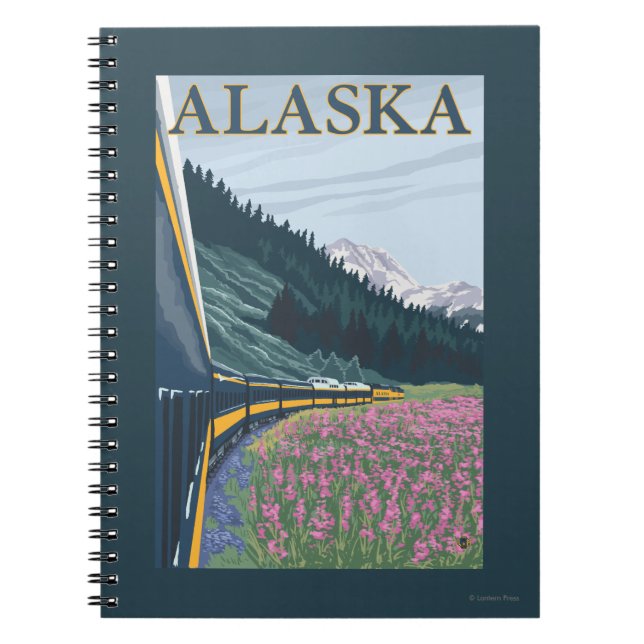 AlaskaRailroad and Fireweed Vintage Travel Notebook (Front)