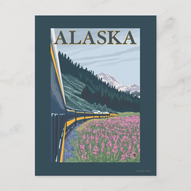 AlaskaRailroad and Fireweed Vintage Travel Postcard (Front)