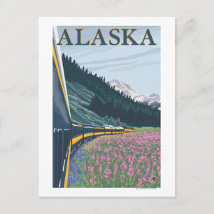 AlaskaRailroad and Fireweed Vintage Travel Postcard