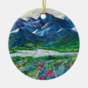 Alaska's Mountains & Fireweed ceramic ornament