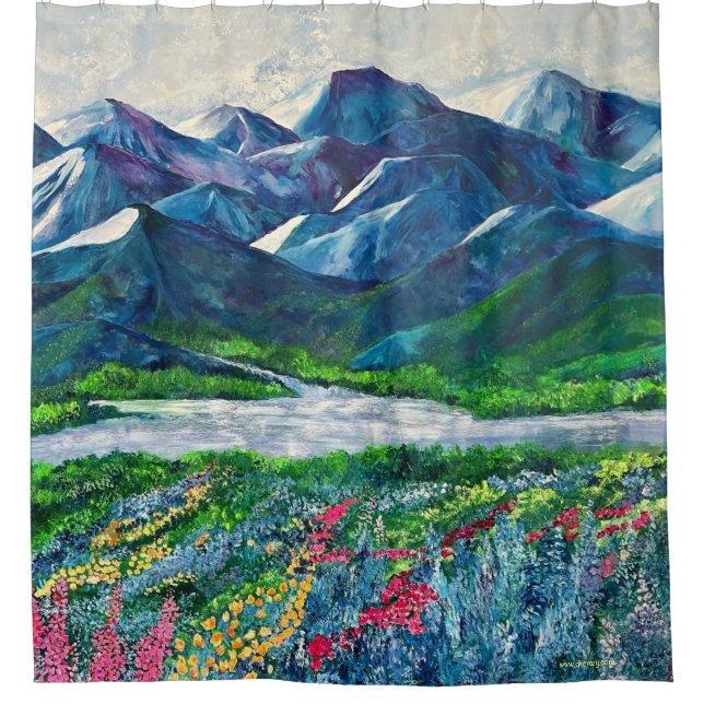 Alaska's Mountains & Fireweed Shower Curtain (Front)