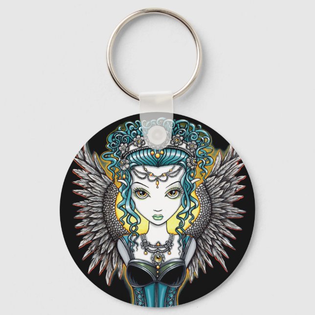 "Alaura" Gothic Guardian Angel Keychain (Front)