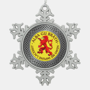 Alba Gu Brath Lion Rampant Knot Snowflake Pewter Christmas Ornament