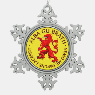 Alba Gu Brath Lion Rampant Knot Snowflake Pewter Christmas Ornament