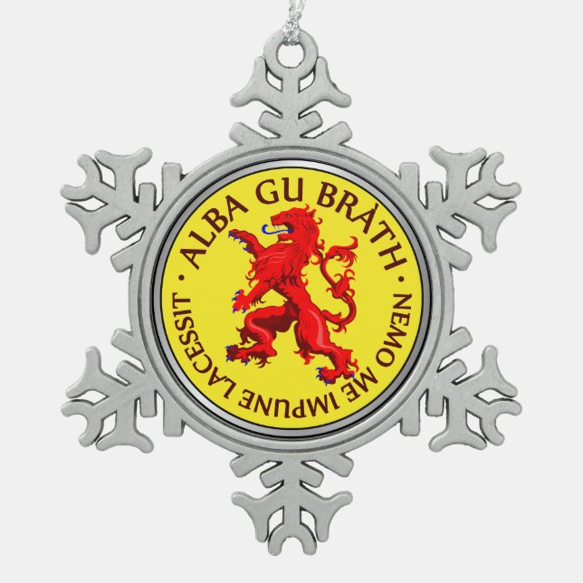 Alba Gu Brath Lion Rampant Knot Snowflake Pewter Christmas Ornament (Front)