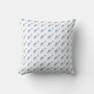 Albacore Tuna Fish in Aegean Blue and White Cushion