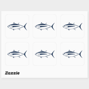 Albacore Tuna Fish in Marine Blue and White Square Sticker