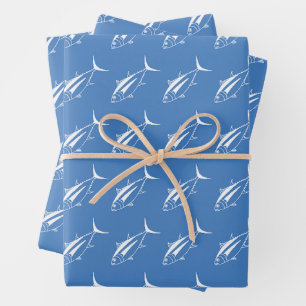Albacore Tuna in White on Aegean Blue in Large Wrapping Paper Sheet