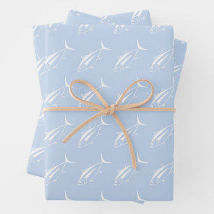 Albacore Tuna in White on Pastel Blue in Large Wrapping Paper Sheet