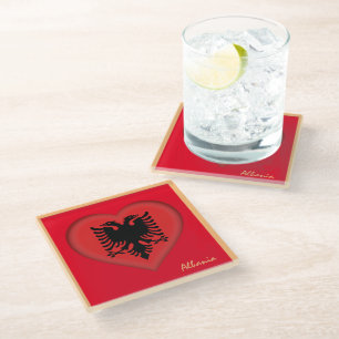 Albania & Albanian Flag Heart /party dining Glass Coaster