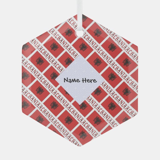Albania Albanian Flag Tiled Personalised  Glass Tree Decoration (Front)