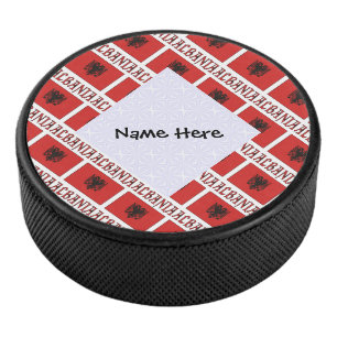 Albania Albanian Flag Tiled Personalised  Hockey Puck