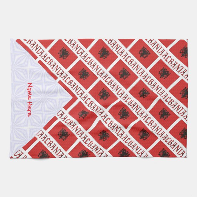 Albania Albanian Flag Tiled Red Personalised  Tea Towel (Horizontal)