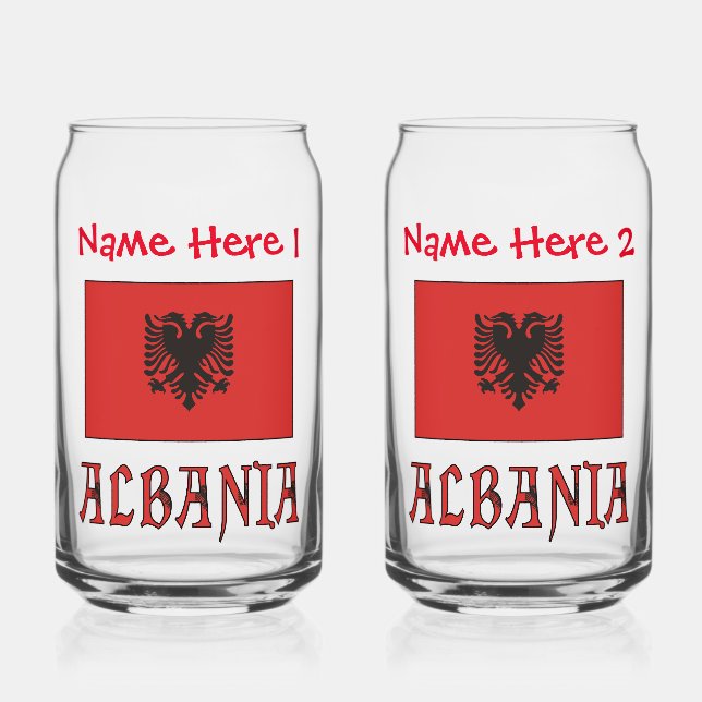 Albania and Albanian Flag Red Personalisation  Can Glass (Front)