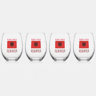 Albania and Albanian Flag Red Personalisation Stemless Wine Glass