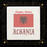 Albania and Albanian Flag Red Personalisation  Stone Coaster<br><div class="desc">Stone coaster features the Albanian Flag with the word ALBANIA written below, in the red and black colours of the flag. Add your name, in red letters, in the space provided for a personal look for your guests. Or, create a customised gift by adding someone else's name. Fun for family...</div>