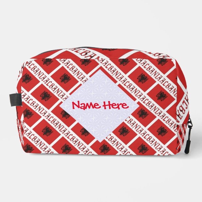 Albania and Albanian Flag Tile Red Personalisation Dopp Kit (Front)