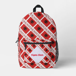 Albania and Albanian Flag Tile Red Personalisation Printed Backpack