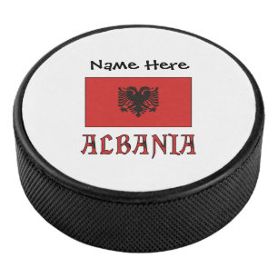 Albania and Albanian Flag with Your Name Hockey Pu Puck