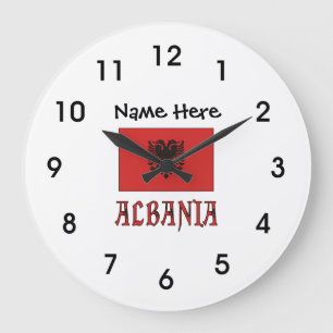 Albania and Albanian Flag with Your Name Large Clo Clock