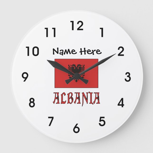 Albania and Albanian Flag with Your Name Large Clo Large Clock (Front)