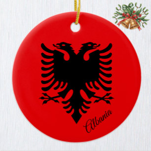 Albania Christmas Ornament, Albanian Flag Ceramic Tree Decoration