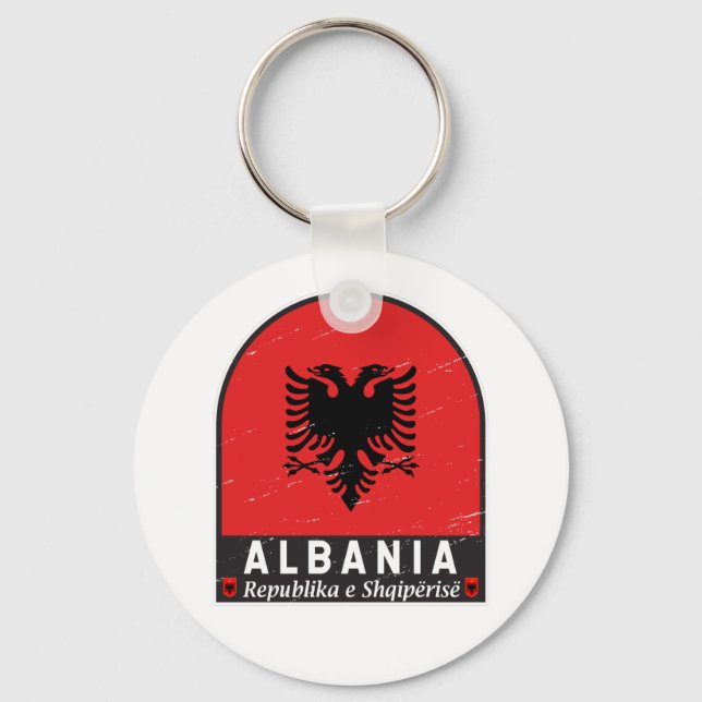 Albania Flag Emblem Distressed  Key Ring (Front)