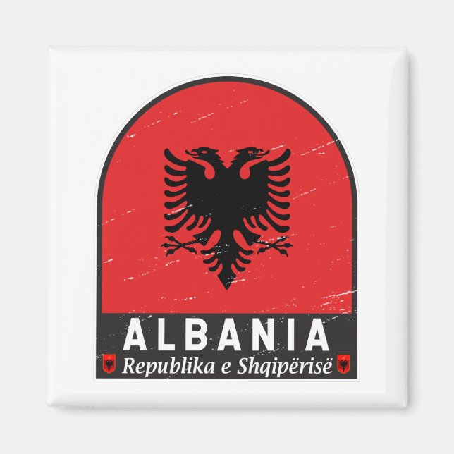 Albania Flag Emblem Distressed Magnet (Front)
