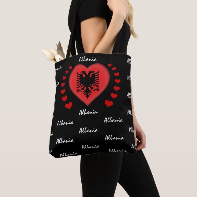 Albania Flag & Heart, Albanian Flag fashion /sport Tote Bag (Close Up)