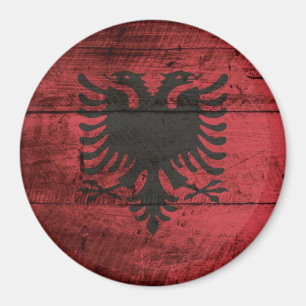 Albania Flag on Old Wood Grain Magnet