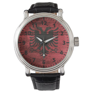 Albania Flag on Old Wood Grain Watch