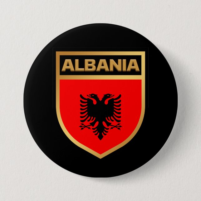 Albania Flag Shield 7.5 Cm Round Badge (Front)