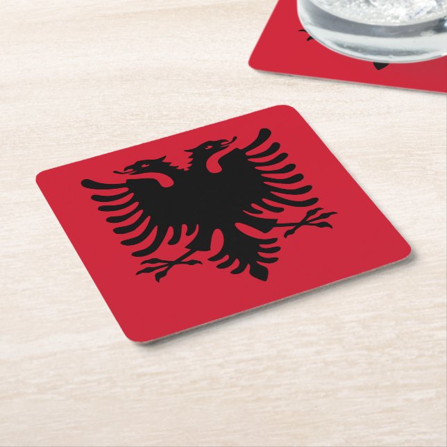 Albania Flag Square Paper Coaster (Angled)