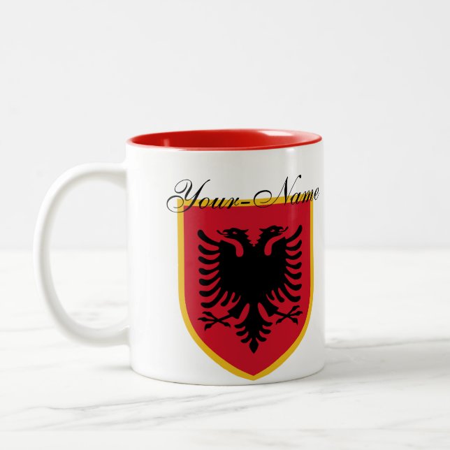 Albania Flag Two-Tone Coffee Mug (Left)