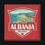 Albania Illustration Retro Badge Magnet<br><div class="desc">Albania vector artwork design. Albania,  on Southeastern Europe’s Balkan Peninsula,  is a small country with Adriatic and Ionian coastlines and an interior crossed by the Albanian Alps.</div>