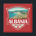Albania Illustration Retro Badge Magnet<br><div class="desc">Albania vector artwork design. Albania,  on Southeastern Europe’s Balkan Peninsula,  is a small country with Adriatic and Ionian coastlines and an interior crossed by the Albanian Alps.</div>