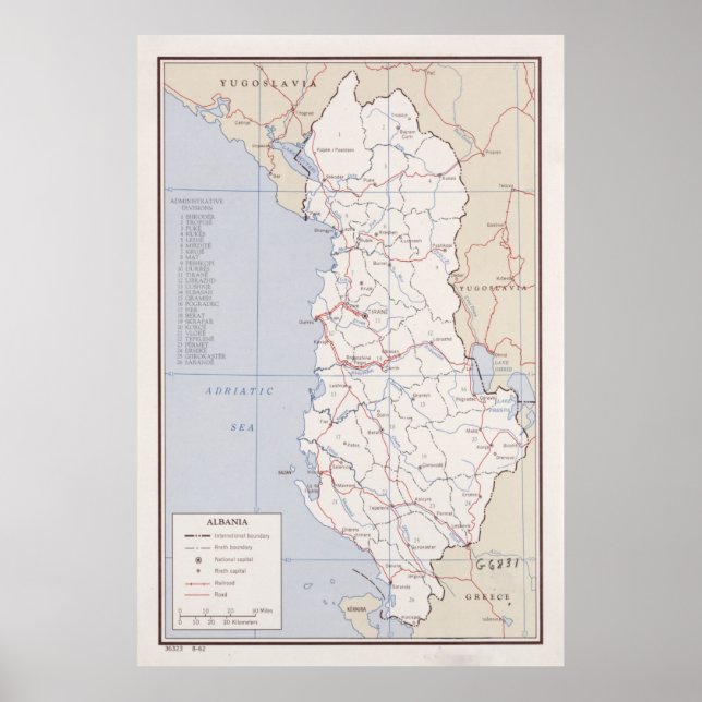 Albania Map (1962) Vintage Albanian Atlas Poster (Front)