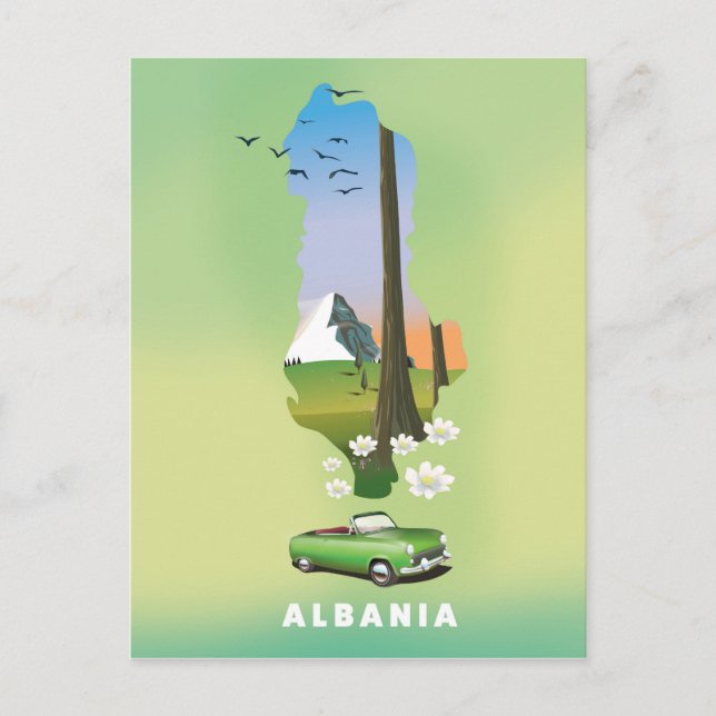 Albania map Illustrated travel poster Postcard (Front)