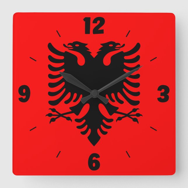 Albania National Flag Patriotic Square Wall Clock (Front)
