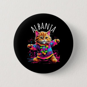 Albania Quirky Funny Cute Colourful Dancing Cat De 6 Cm Round Badge