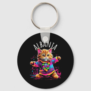 Albania Quirky Funny Cute Colourful Dancing Cat De Key Ring
